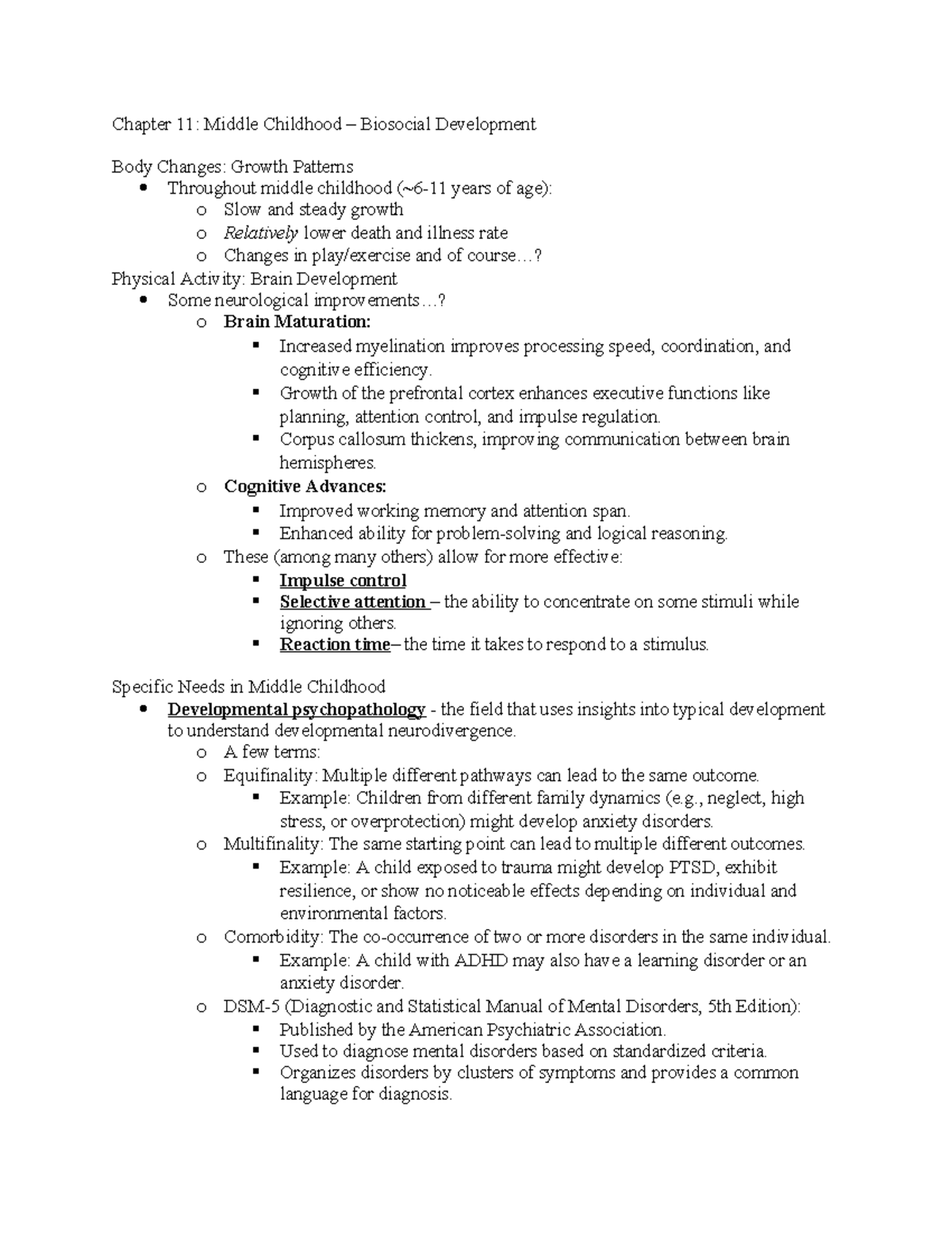 Chapter 11 - notes - Chapter 11: Middle Childhood – Biosocial ...