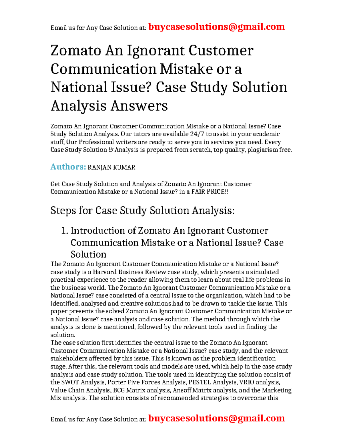 Case Study Solution on Zomato's Communication Mistake - HBR Analysis ...