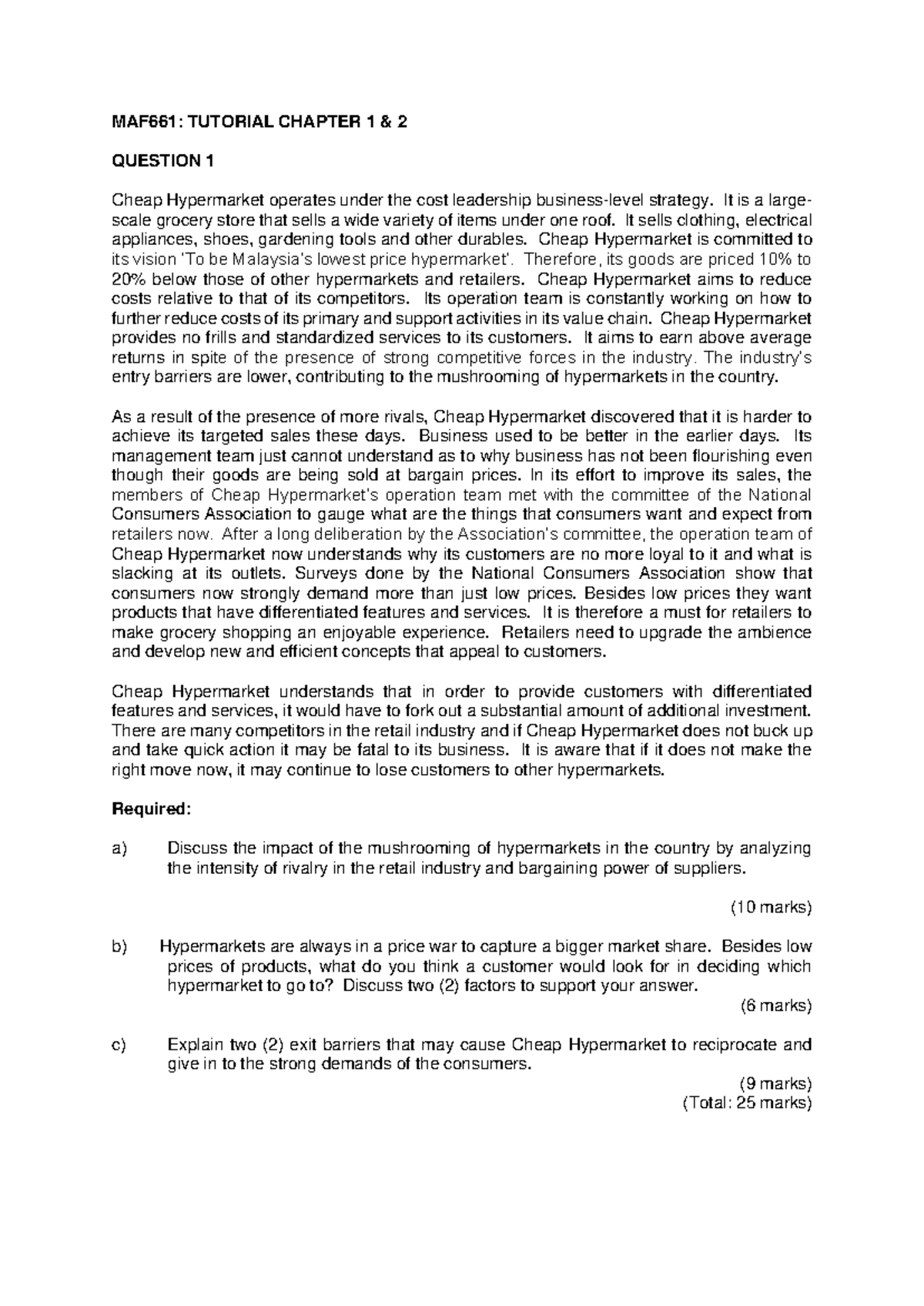 MAF661: TUTORIAL CHAPTER 1 & 2 - Retail Strategies & Market Dynamics ...
