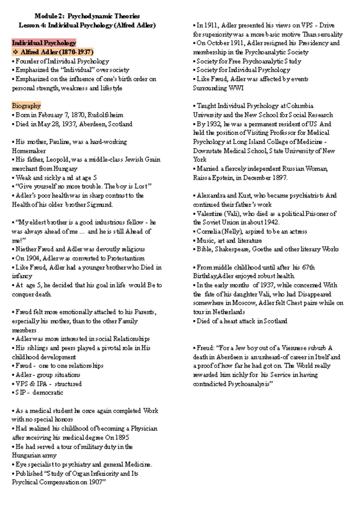 Theories of personality- Alfred Adler - Module 2: Psychodynamic ...