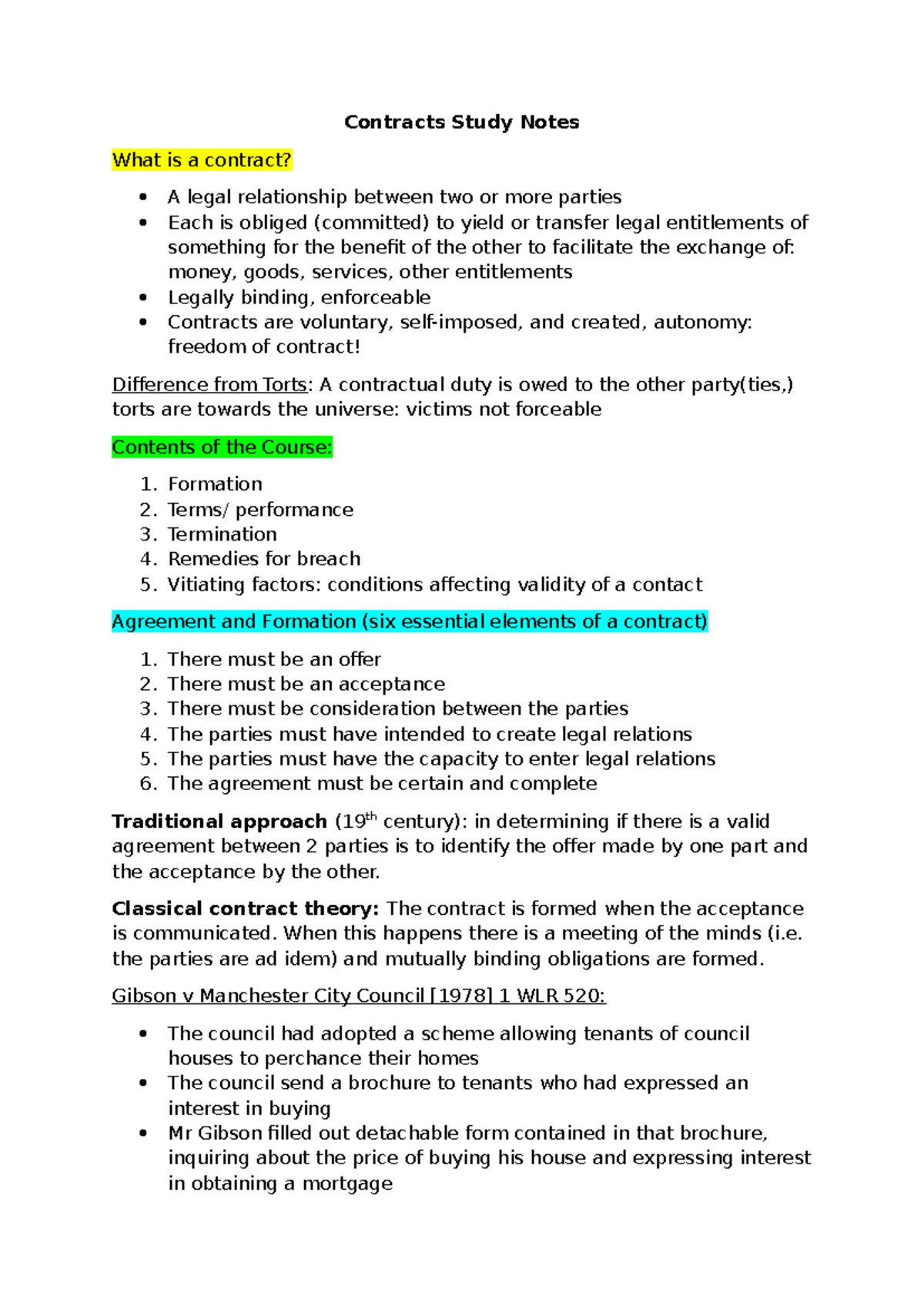 Contracts Study Notes: Understanding Legal Relationships and Formation ...