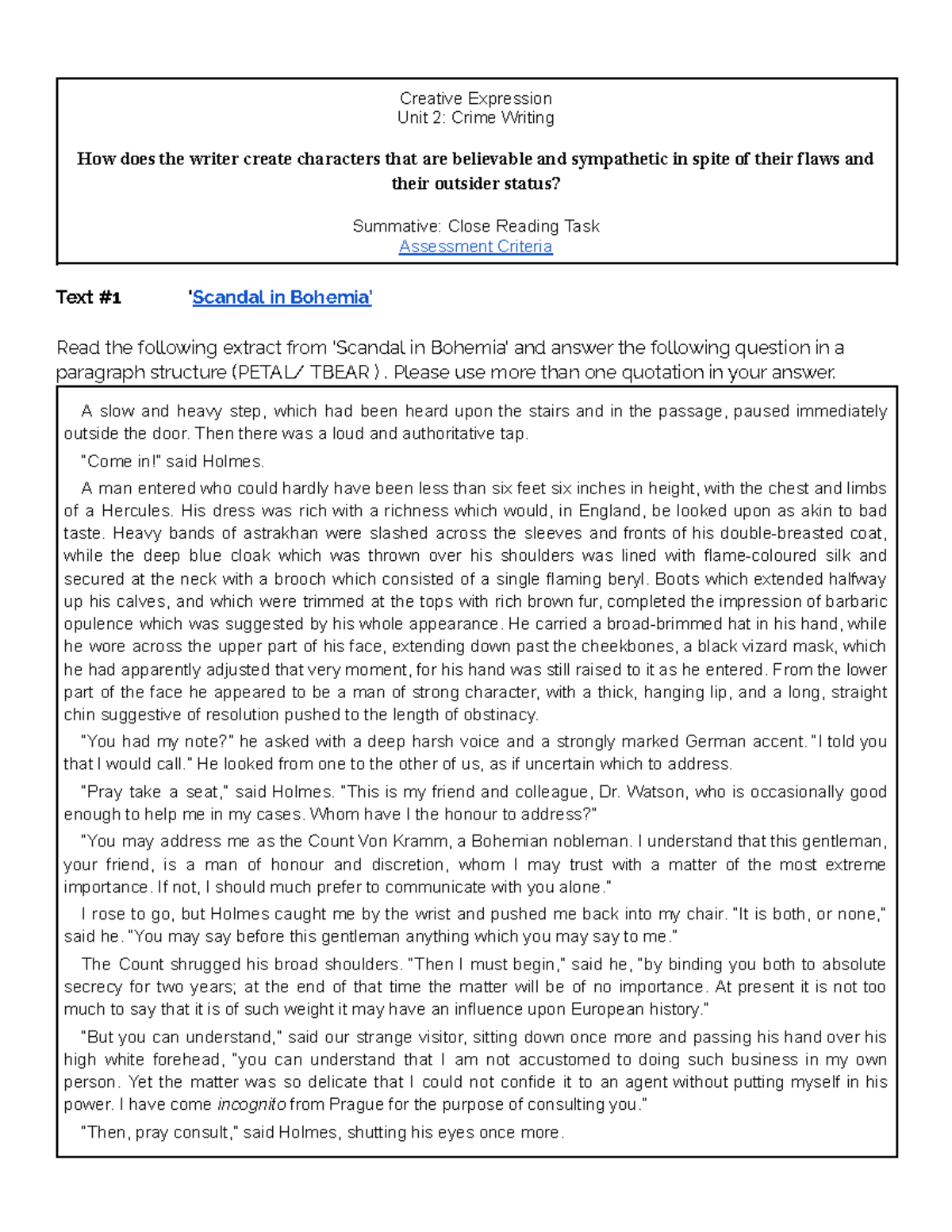 Khaliya - Unit 2 Crime Writing Summative Close Reading Analysis - Studocu
