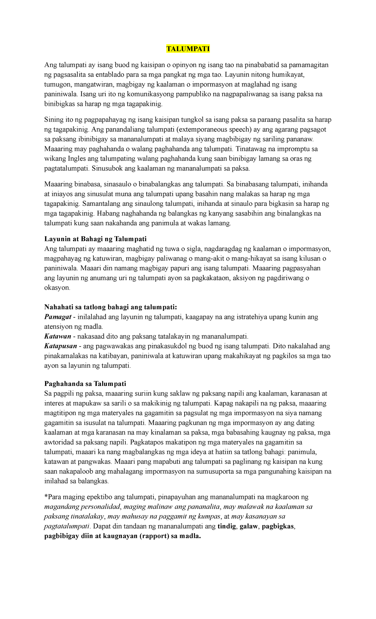 Halimbawa Ng Talumpati Halimbawa NG Talumpati Ibat Ibang Paksa | PDF