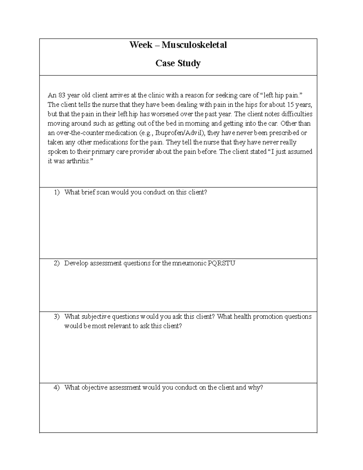 MSK 4: Winter Case Study on Hip Pain in an 83-Year-Old Client - Studocu
