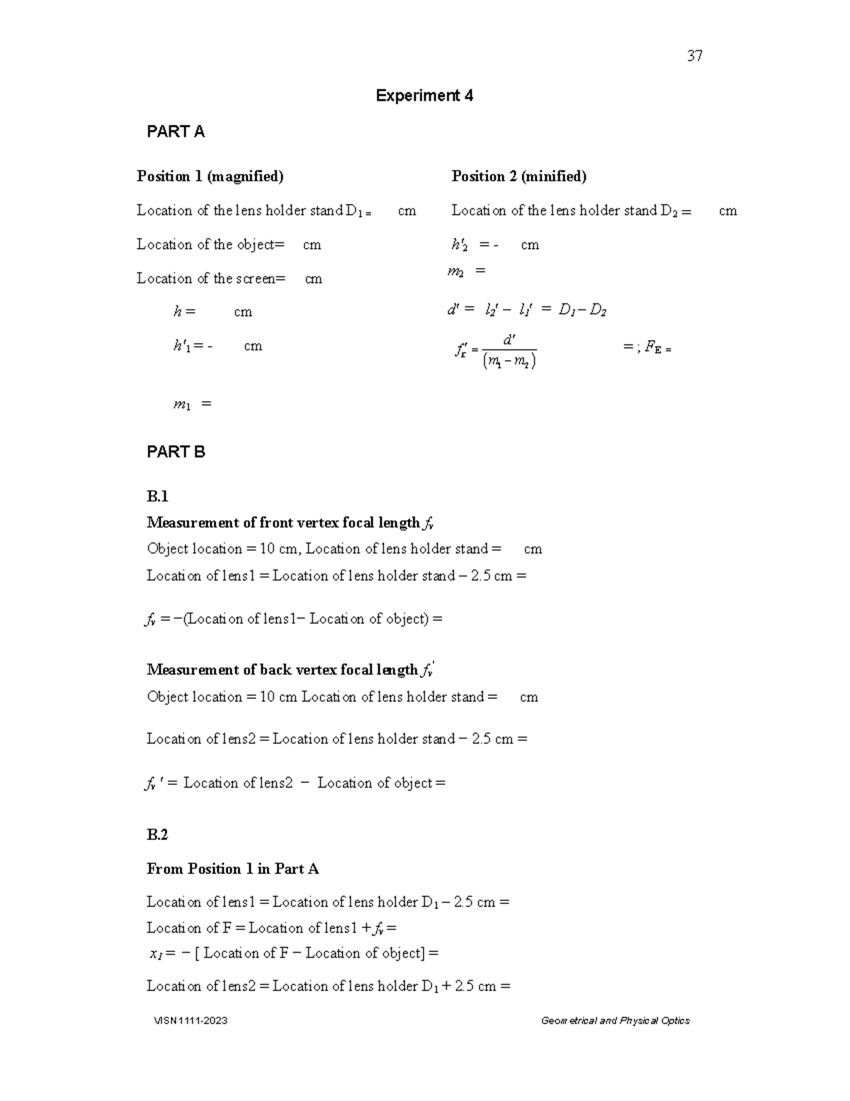 Lab Report: Experiment 4 - Geometrical & Physical Optics Analysis - Studocu