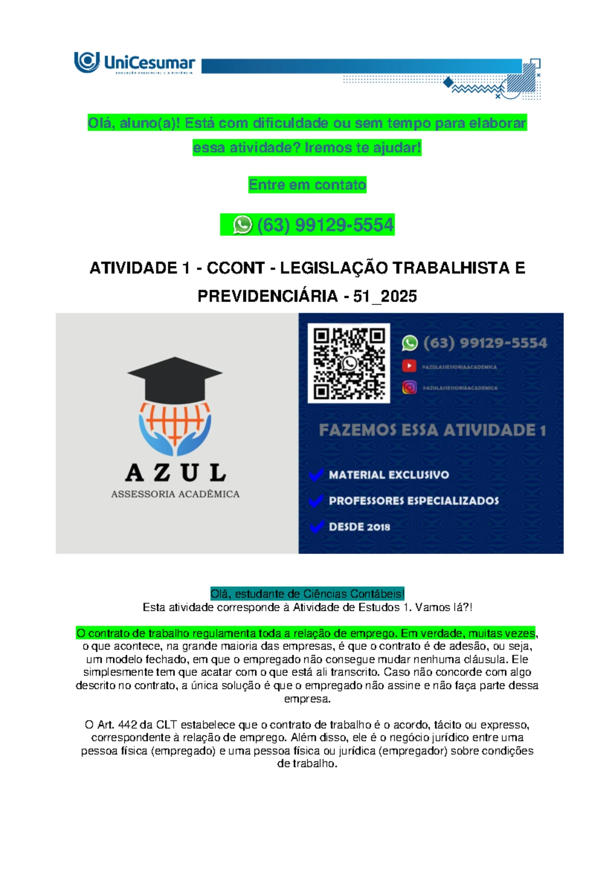 Atividade de Estudos 1 - CCONT - Legislação Trabalhista e ...