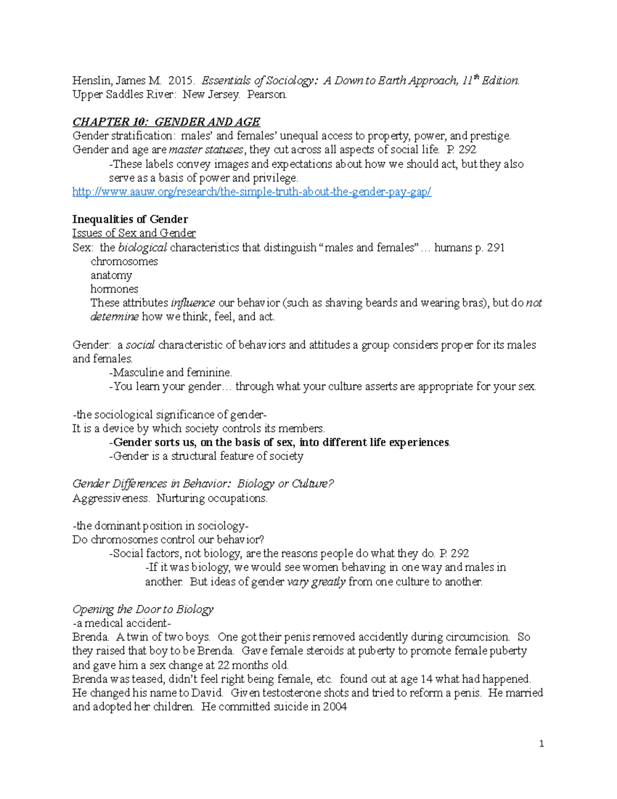 Sociology Notes: Gender and Age - Chapter 10 Insights (SOC101) - Studocu