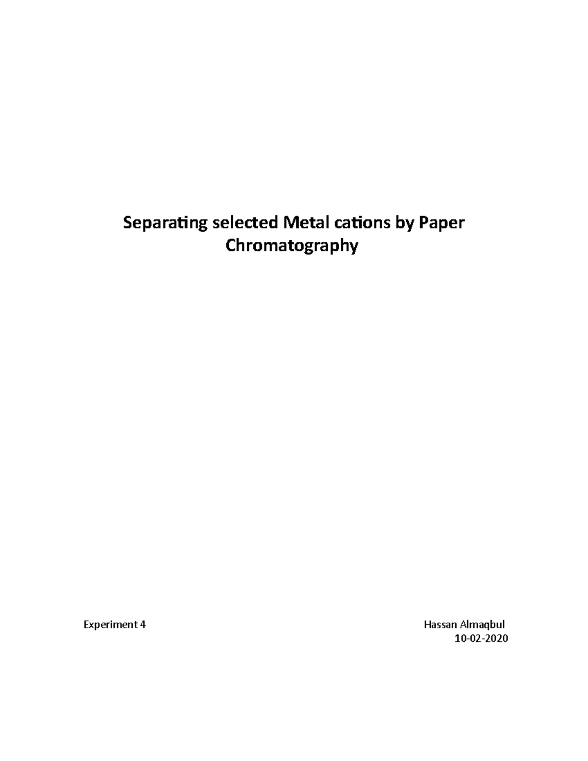 Report of that lab - Separating selected Metal cations by Paper ...