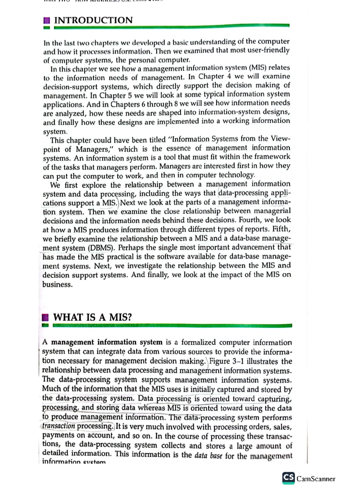 MIS-1 - Review - INTRODUCTION In the last two chapters we developed a ...