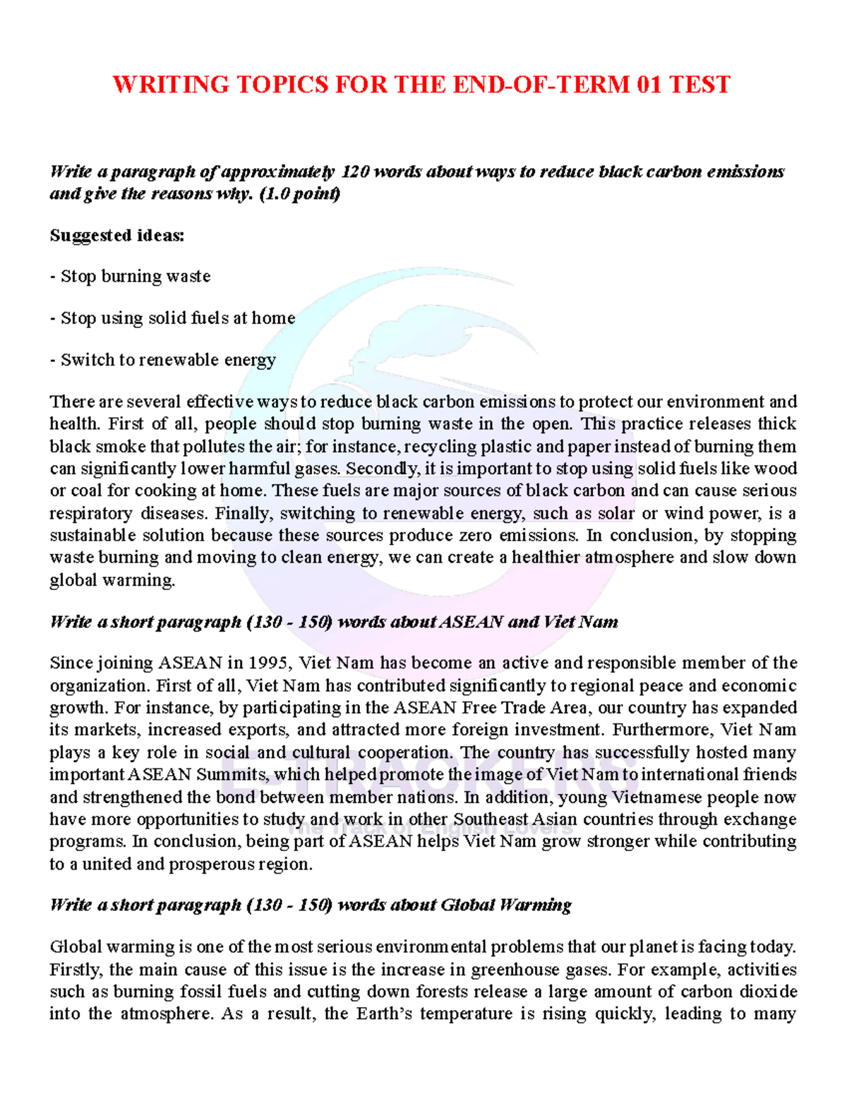 Writing Topics for the End-of-Term 01 Test (11 Ilearn) - Studocu