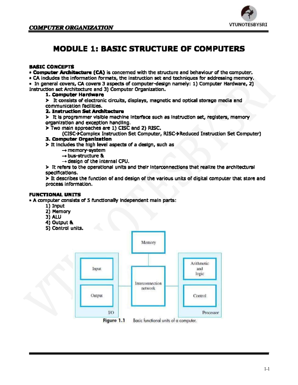 I3 COMPUTER ORGANIZATION VTUNOTESSRI MODULE 1: BASIC STRUCTURE OF ...