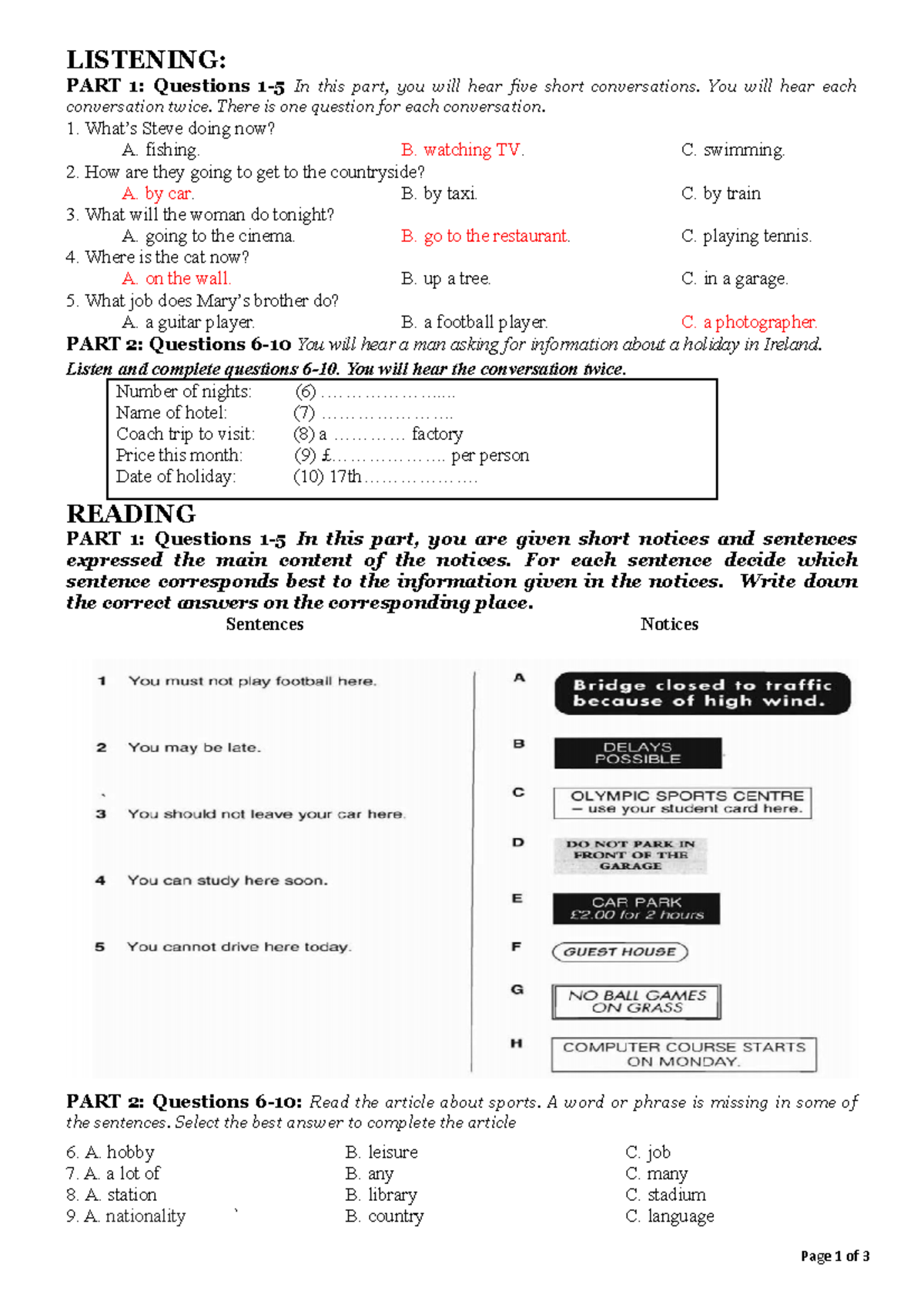 A2.1 - DN009 Listening and Reading Practice Exercises Guide - Studocu
