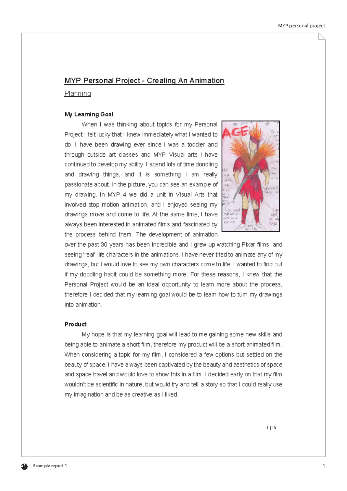 MYP Creating an animation Example report e - Example report 1 1 | 18 ...