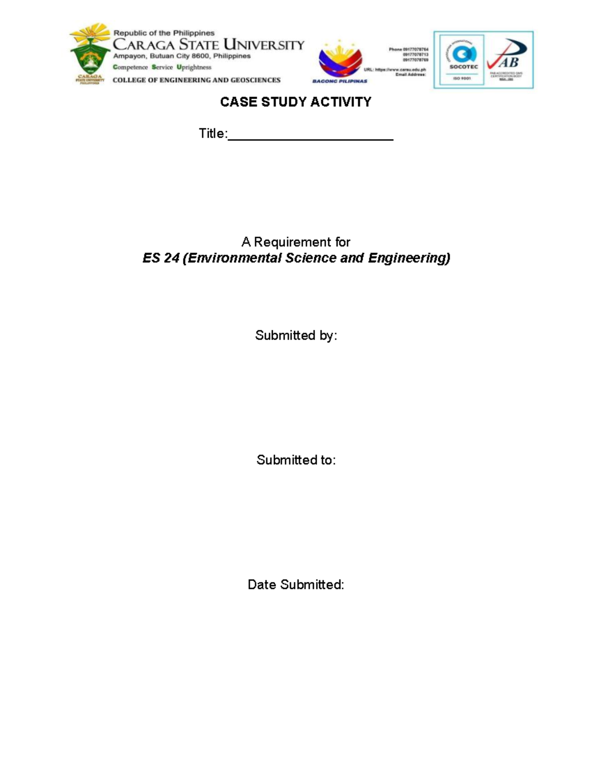 Case Study Activity A for ES 24: Environmental Analysis and Solutions ...