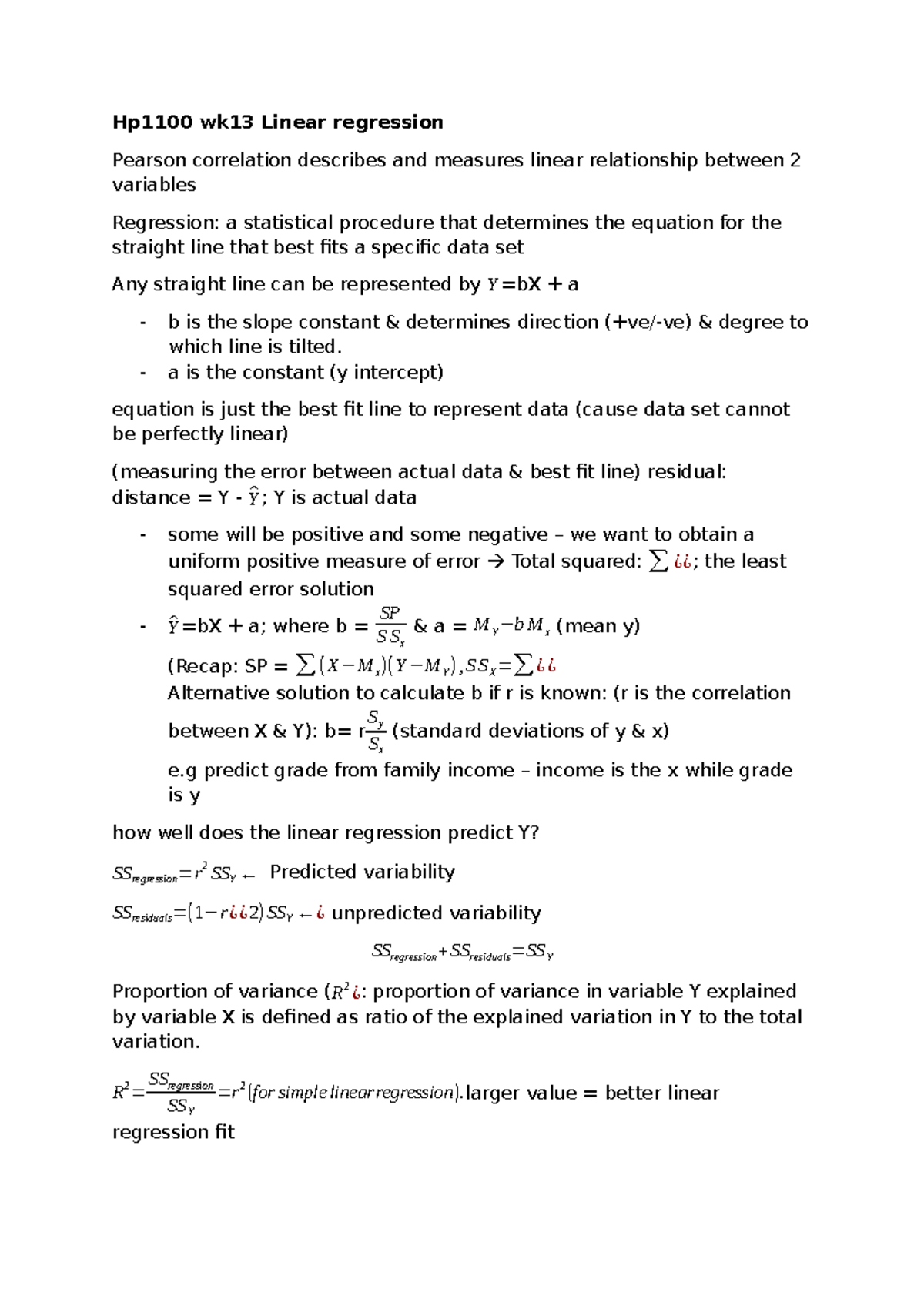 Hp1100 Week 13: Linear Regression & Pearson Correlation Analysis - Studocu