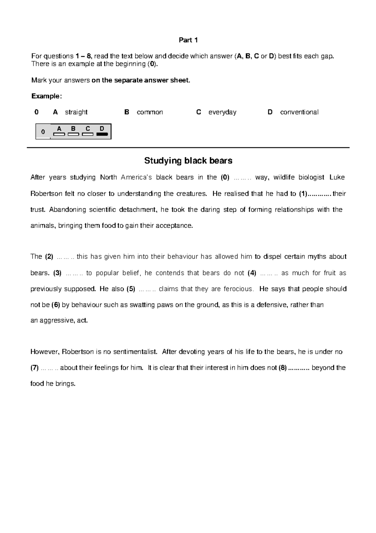 C1 Advanced sample paper 1 Reading and Use of English - 0 A B C D Part ...