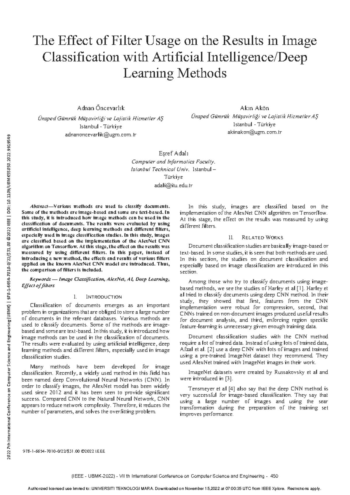 The Effect of Filter Usage on the Results in Image Classification with ...