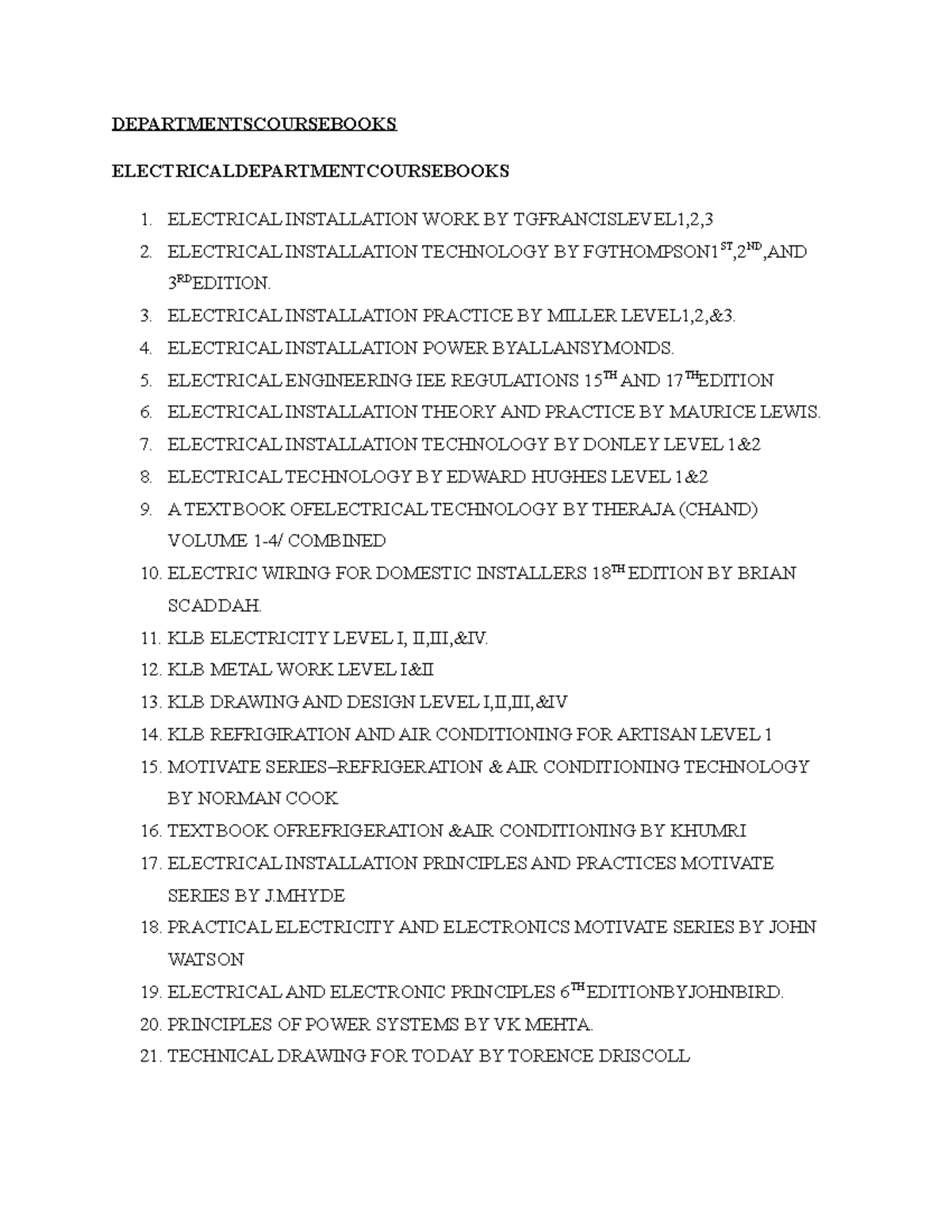 Electrical Course Books for the School of Engineering and Technology ...