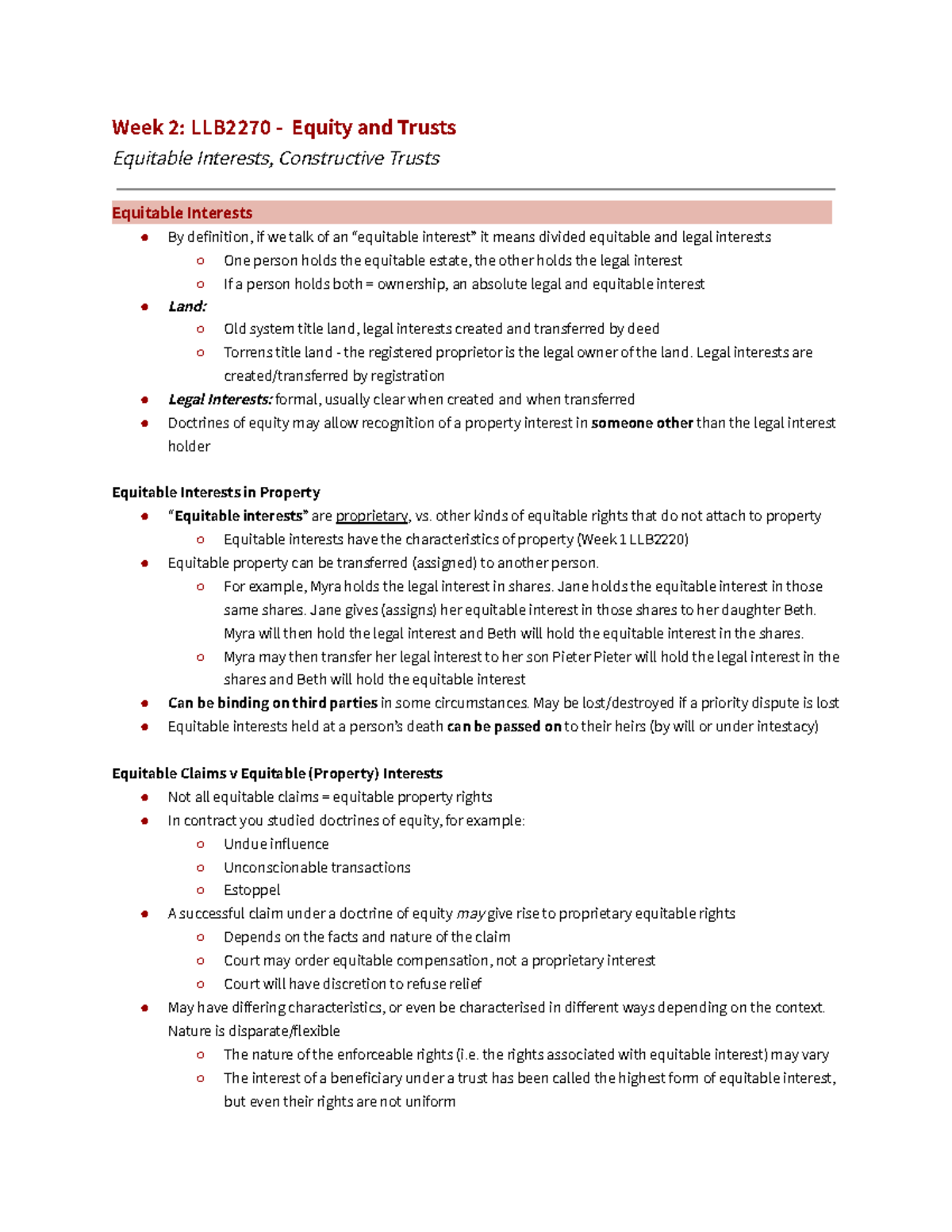 Week 2 LLB2270 - Equity and Trusts - Week 2: LLB2270 - Equity and ...