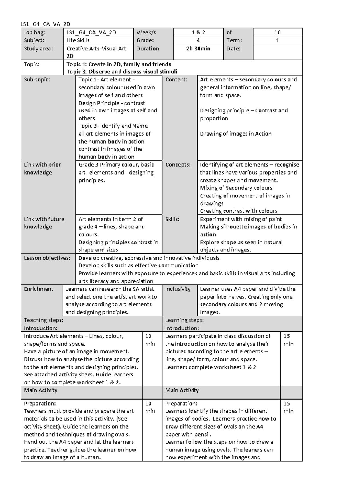 LS1 G4 CA VA 2D Lesson 1 & 2 Overview for Term 1 - Studocu