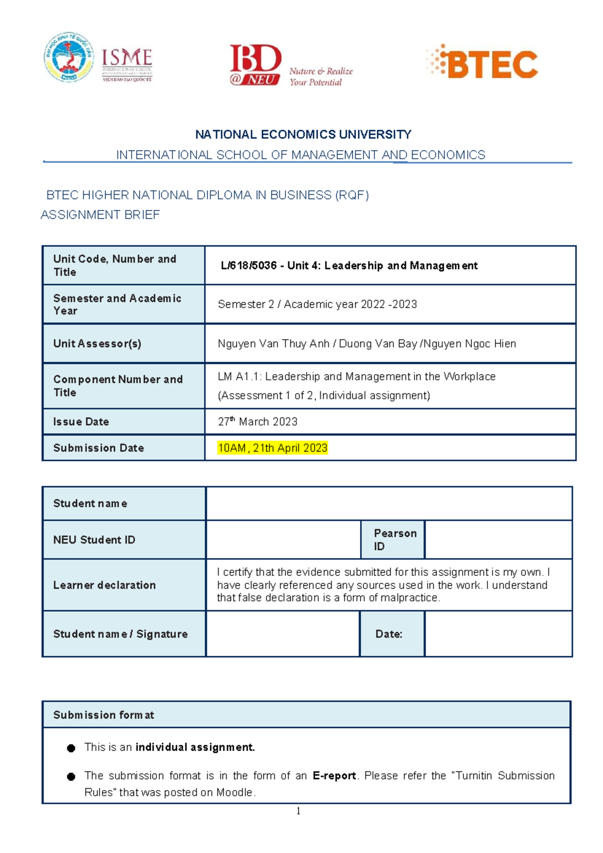 LM A1 Assignment Brief: Leadership & Management in the Workplace - Studocu