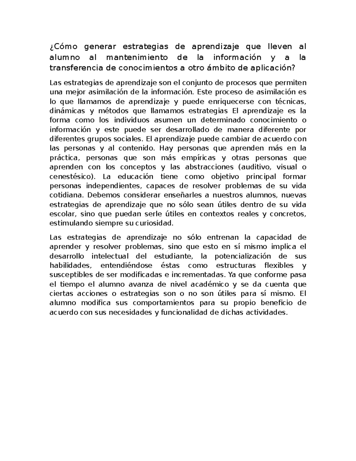 Estrategias de Aprendizaje para la Transferencia de Conocimientos ...