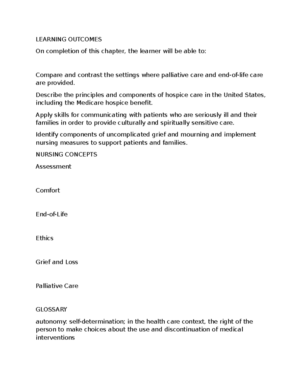 Chapter 13: Palliative & End of Life Care Objectives & Terms - Studocu