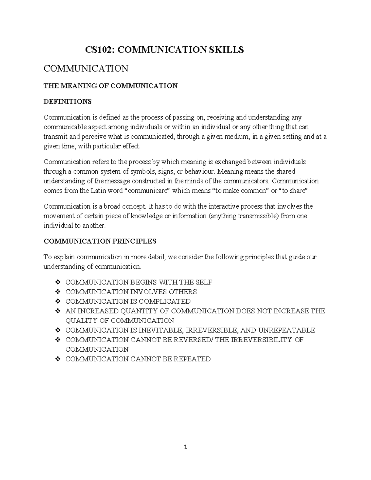 CS102: Communication Skills - Understanding the Meaning and Principles ...