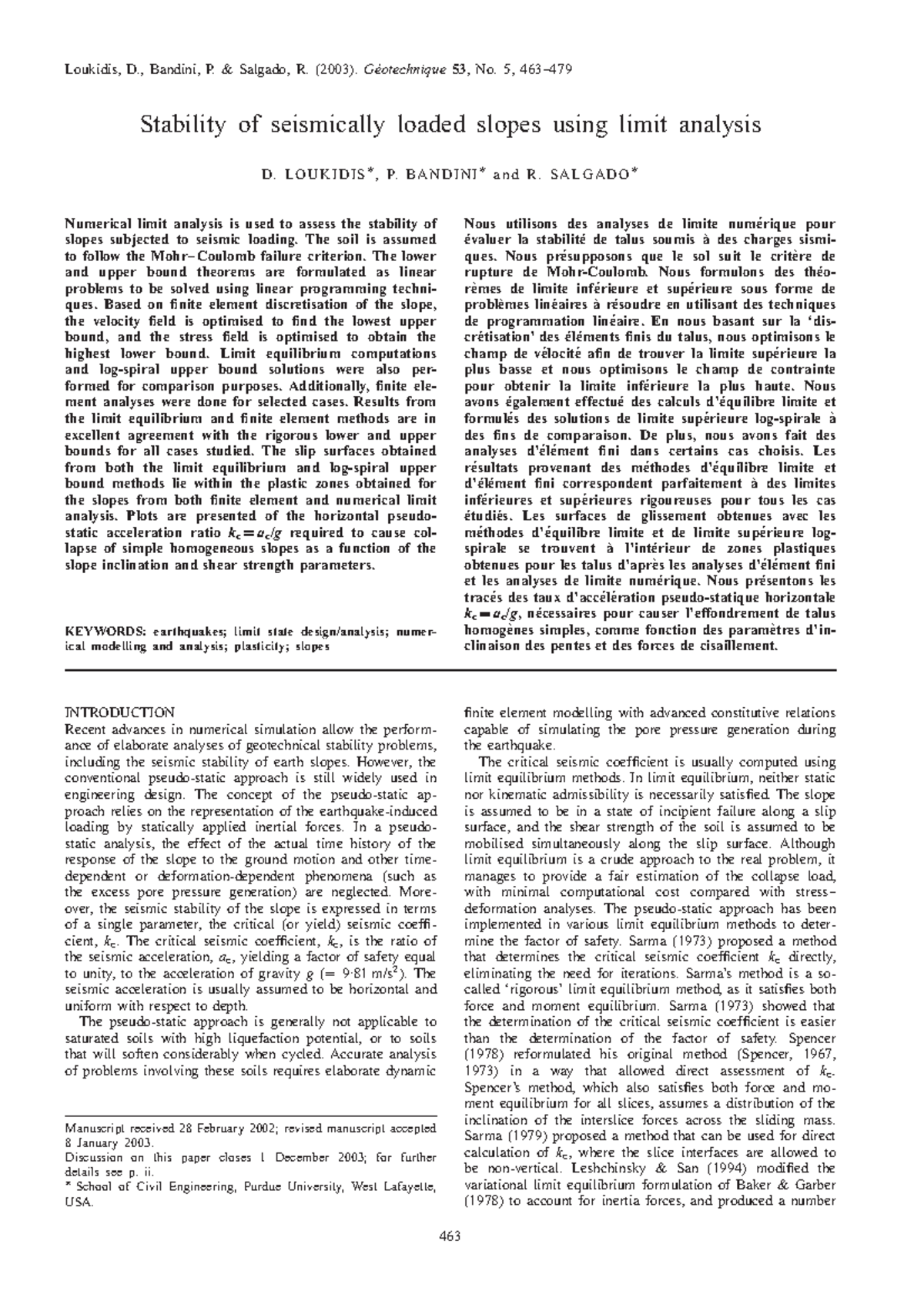 Stability Analysis of Seismically Loaded Slopes Using Limit Methods ...