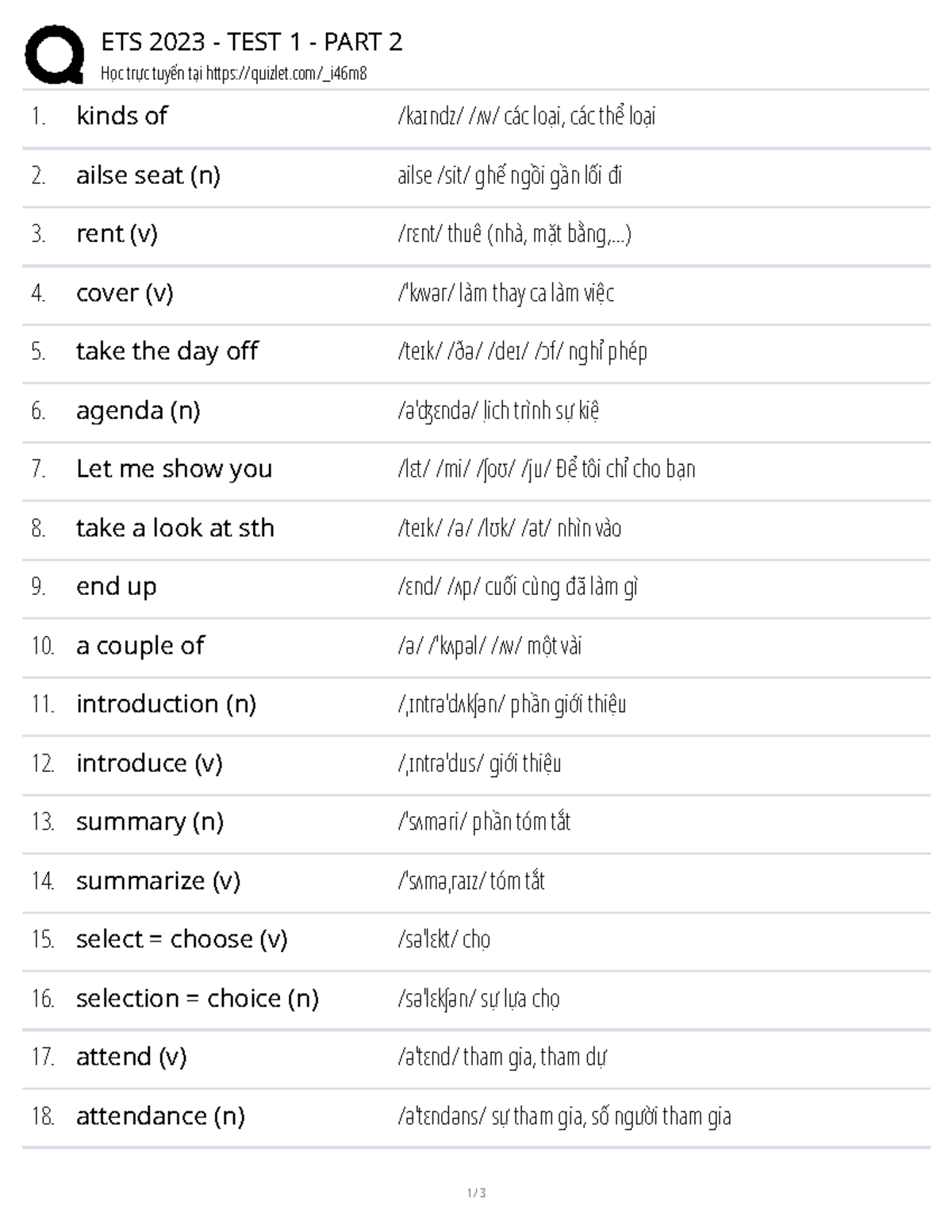 ETS 2023 - TEST 1 - PART 2 Vocabulary and Phrases Guide - Studocu