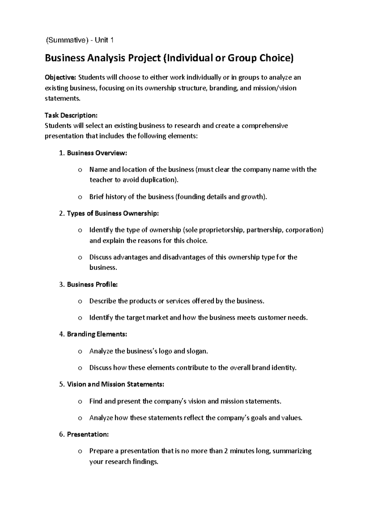 (Summative) Unit 1 Business Analysis Project Overview and Guidelines ...