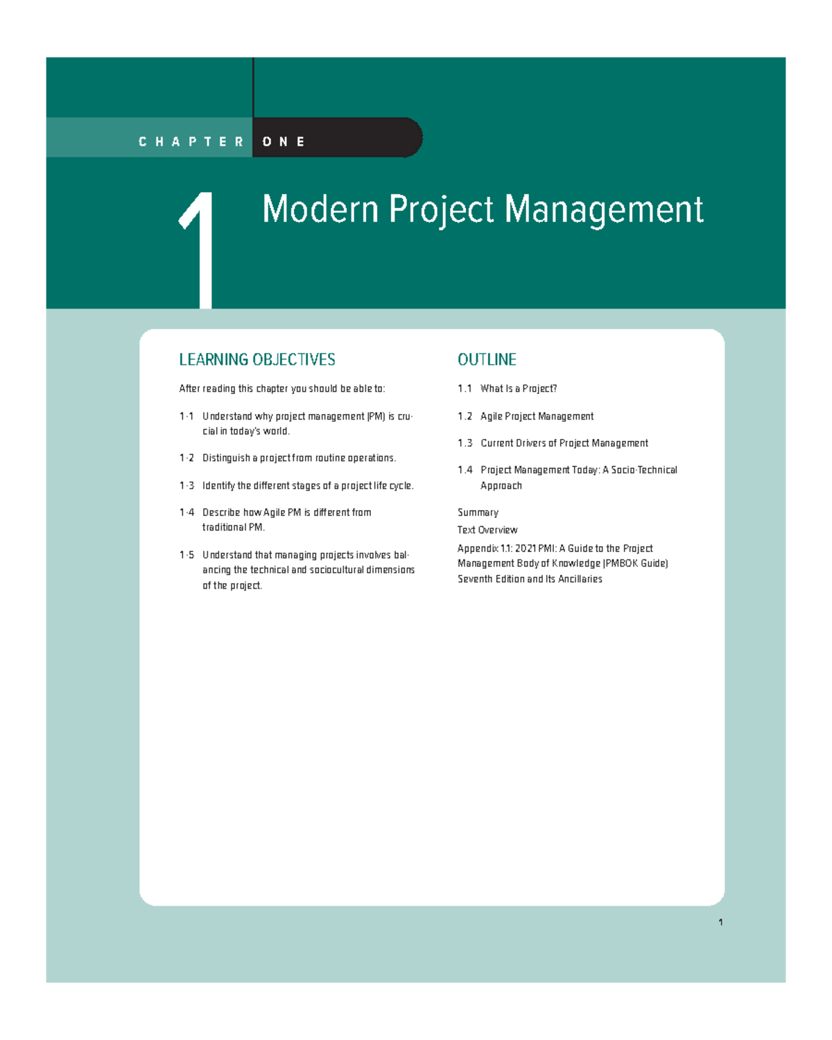 Chapter 1: Modern Project Management Overview and Learning Objectives ...