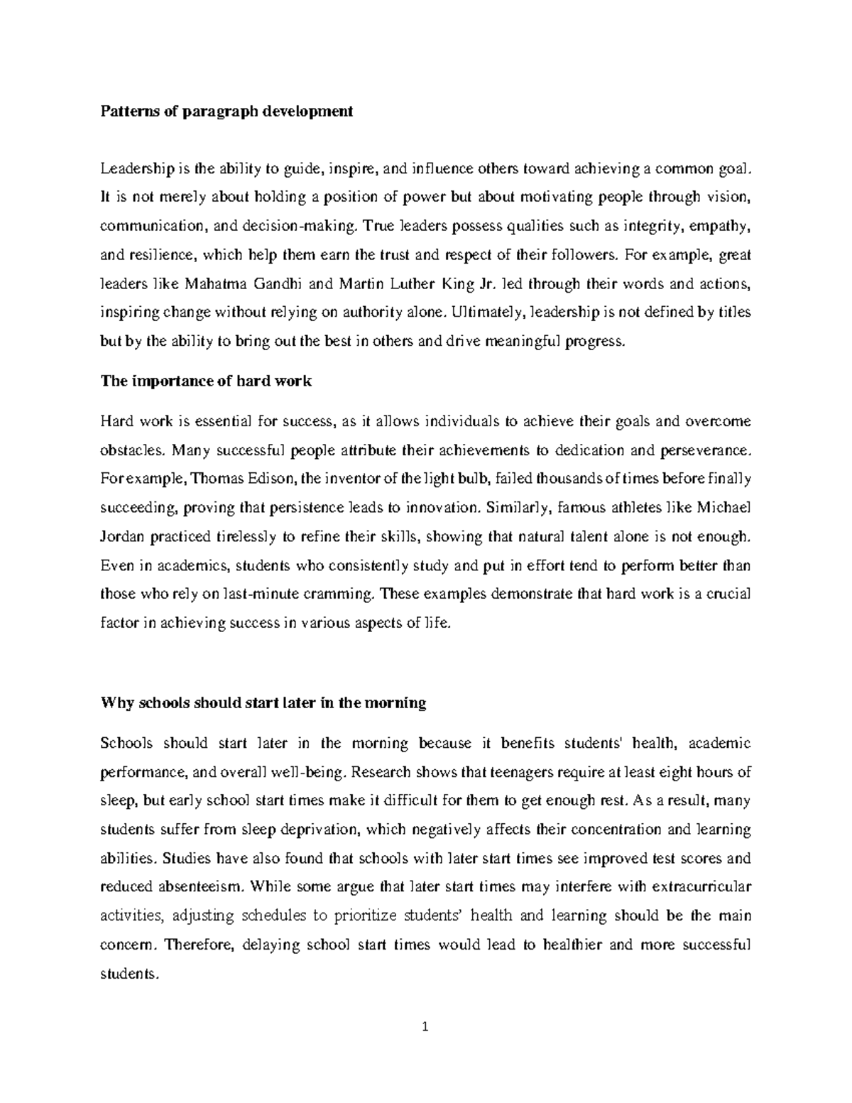 Patterns of Paragraph Development: Leadership, Hard Work, and More ...