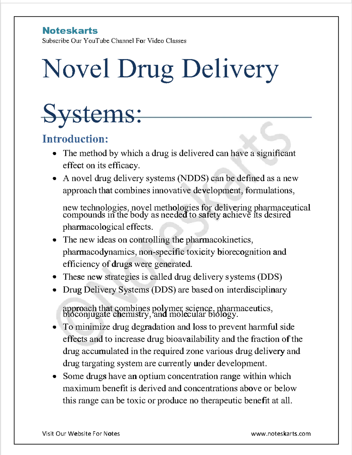 Novel Drug Delivery Systems (NDDS): Innovations and Classifications ...