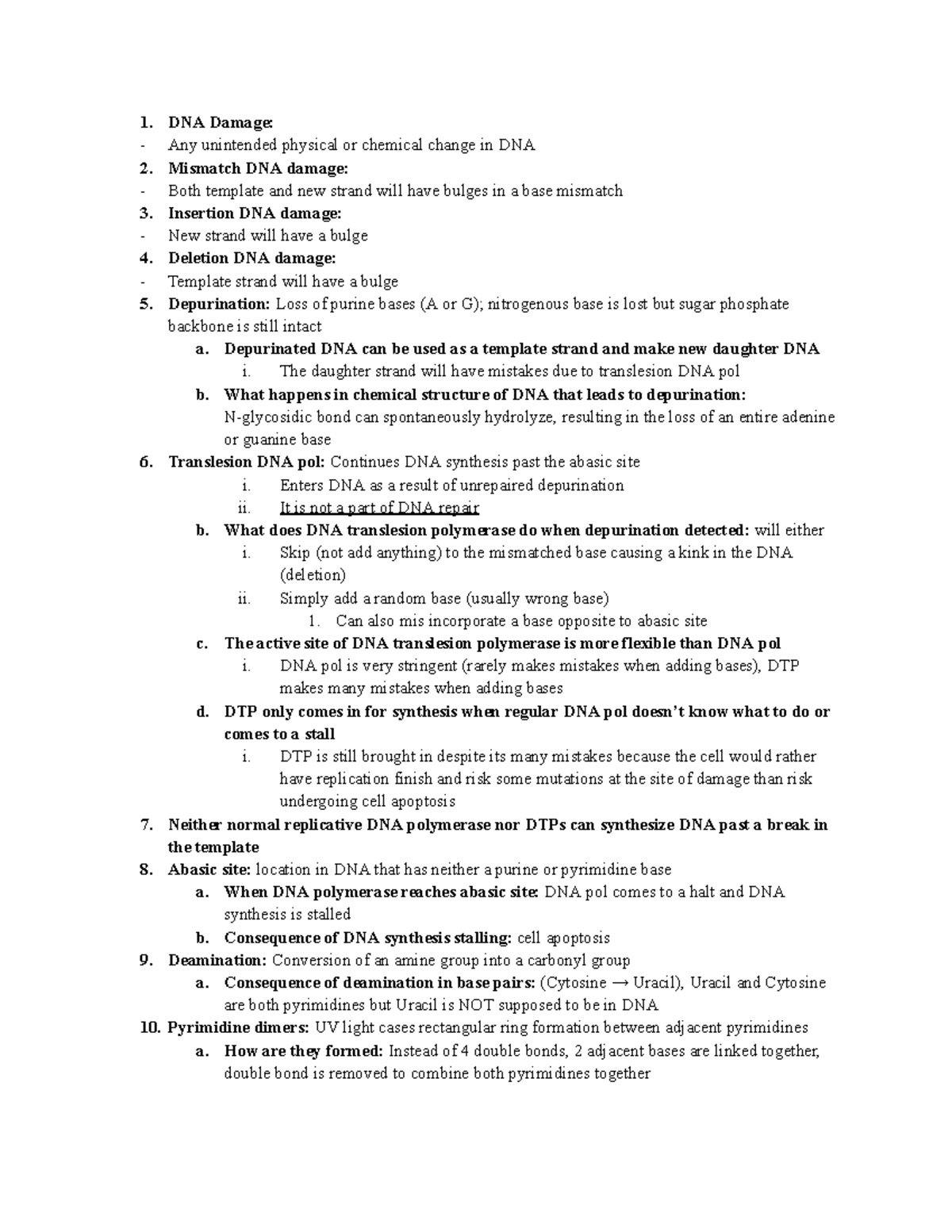Topic 16 notes - DNA Damage: Any unintended physical or chemical change ...