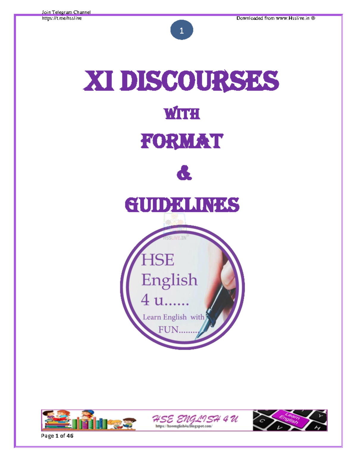 HSSLIVE XI English Discourses: Example Guidelines & Formats - Studocu