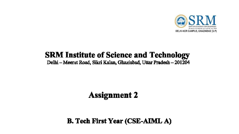 B.Tech 1st Year Assignment 2: Computational Biology Front Page - Studocu
