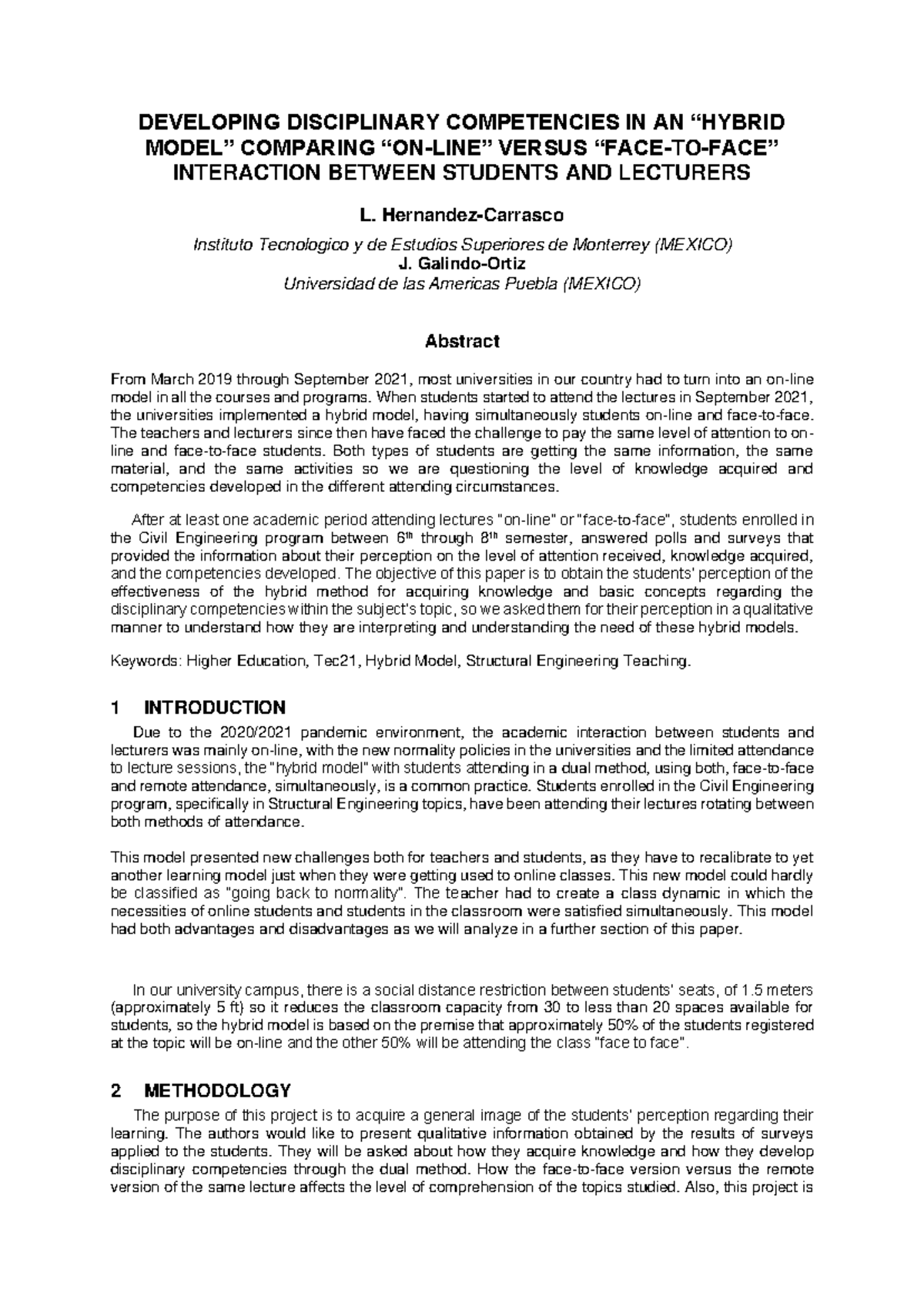 DEVELOPING DISCIPLINARY COMPETENCIES IN A HYBRID MODEL: STUDENT ...