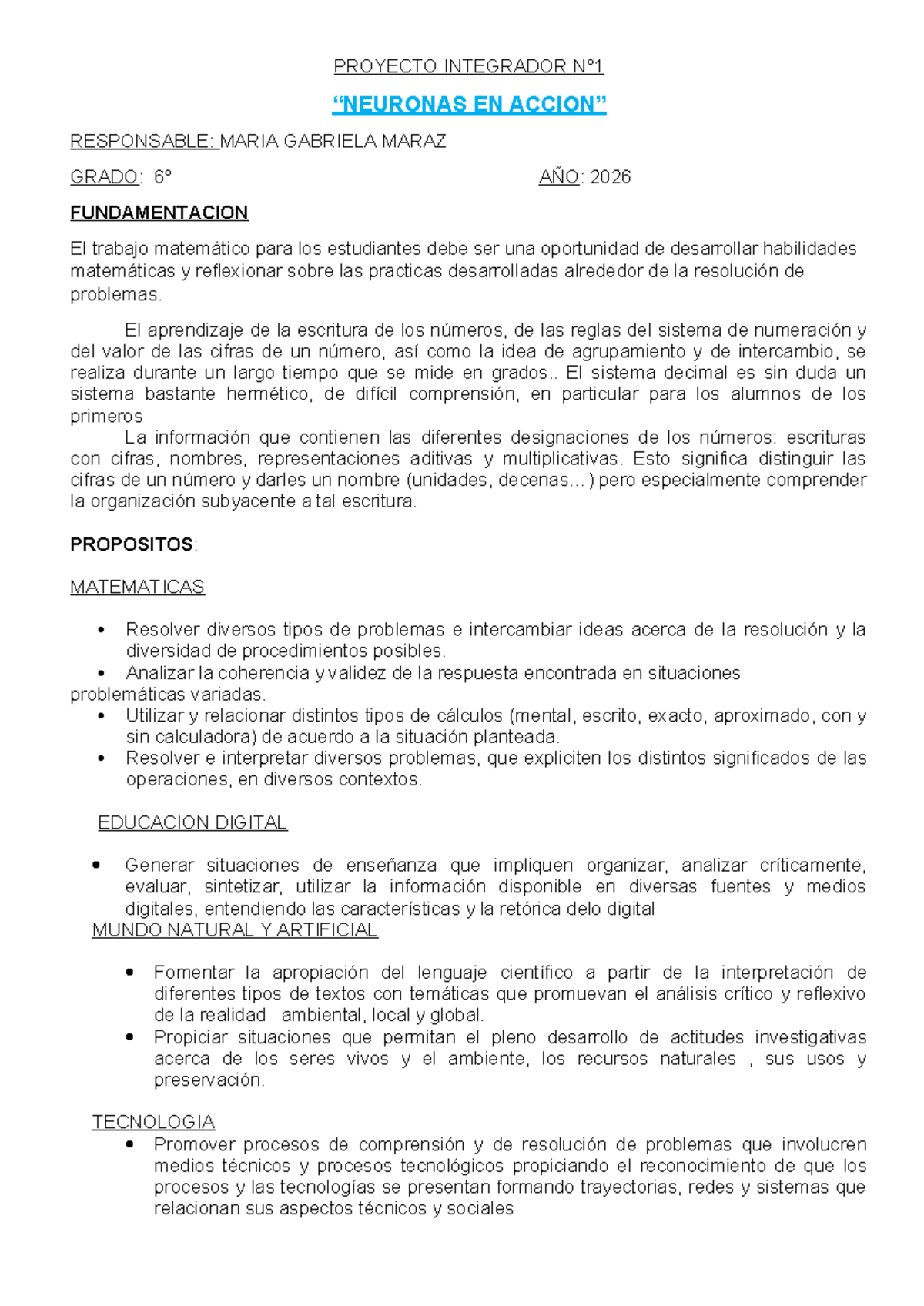 Proyecto Integrador N1: Matemáticas y Educación Digital 2026 - Studocu
