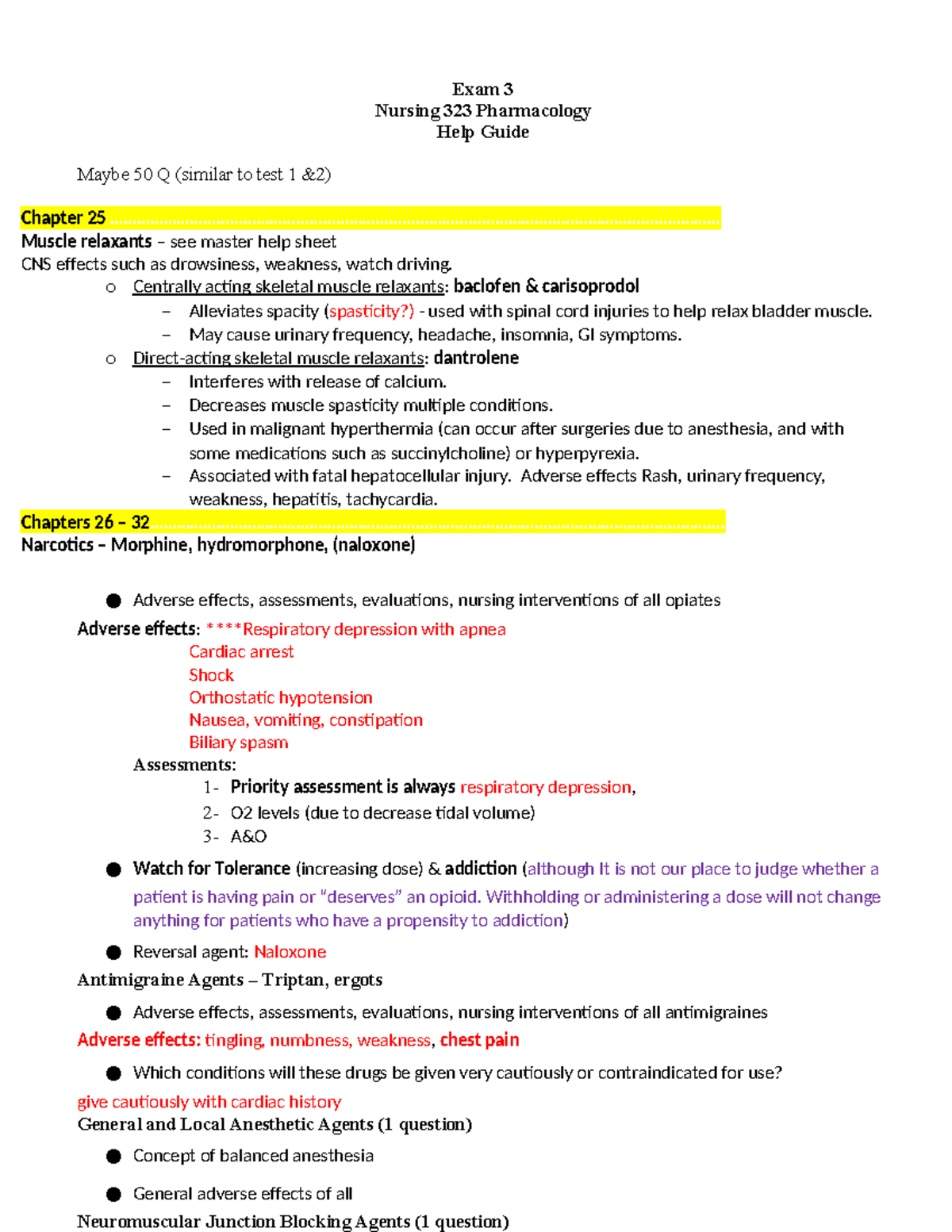 EXAM 3 Nursing 323 Pharmacology Study Guide & Key Concepts - Studocu