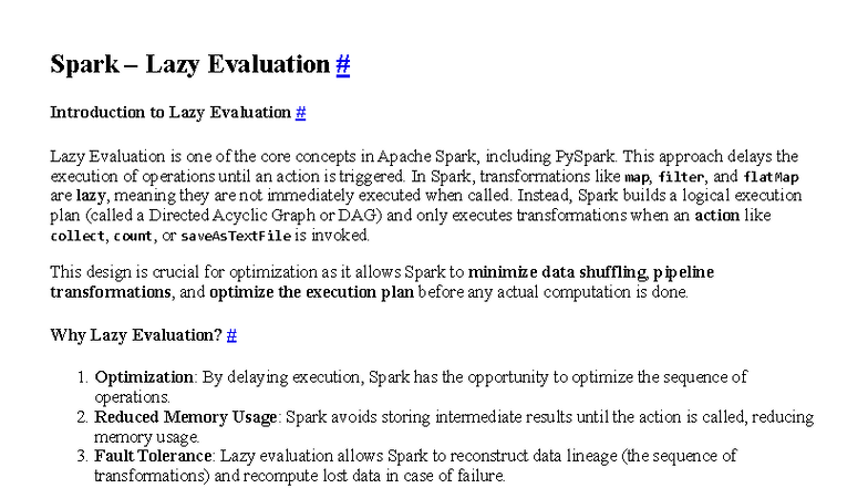 Spark (CS101) - Understanding Lazy Evaluation in Apache Spark - Studocu