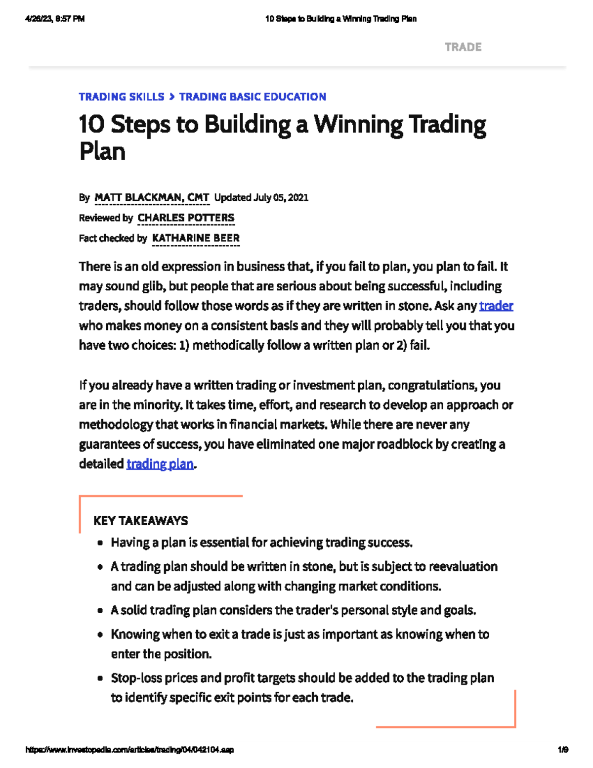 10 Steps to Create a Successful Trading Plan for Beginners - Studocu