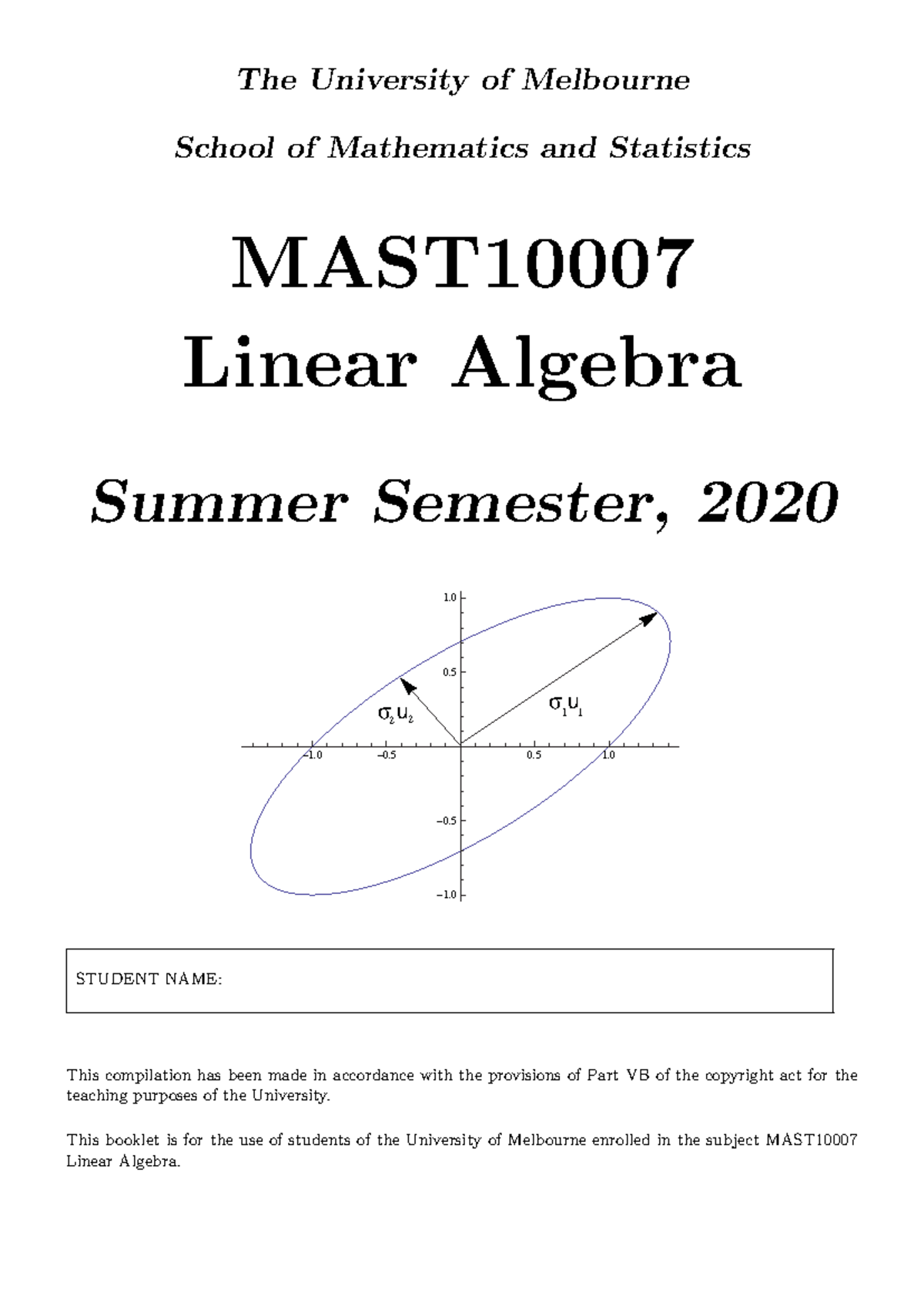 MAST10007 Linear Algebra Study Guide for Summer Semester 2020 - Studocu
