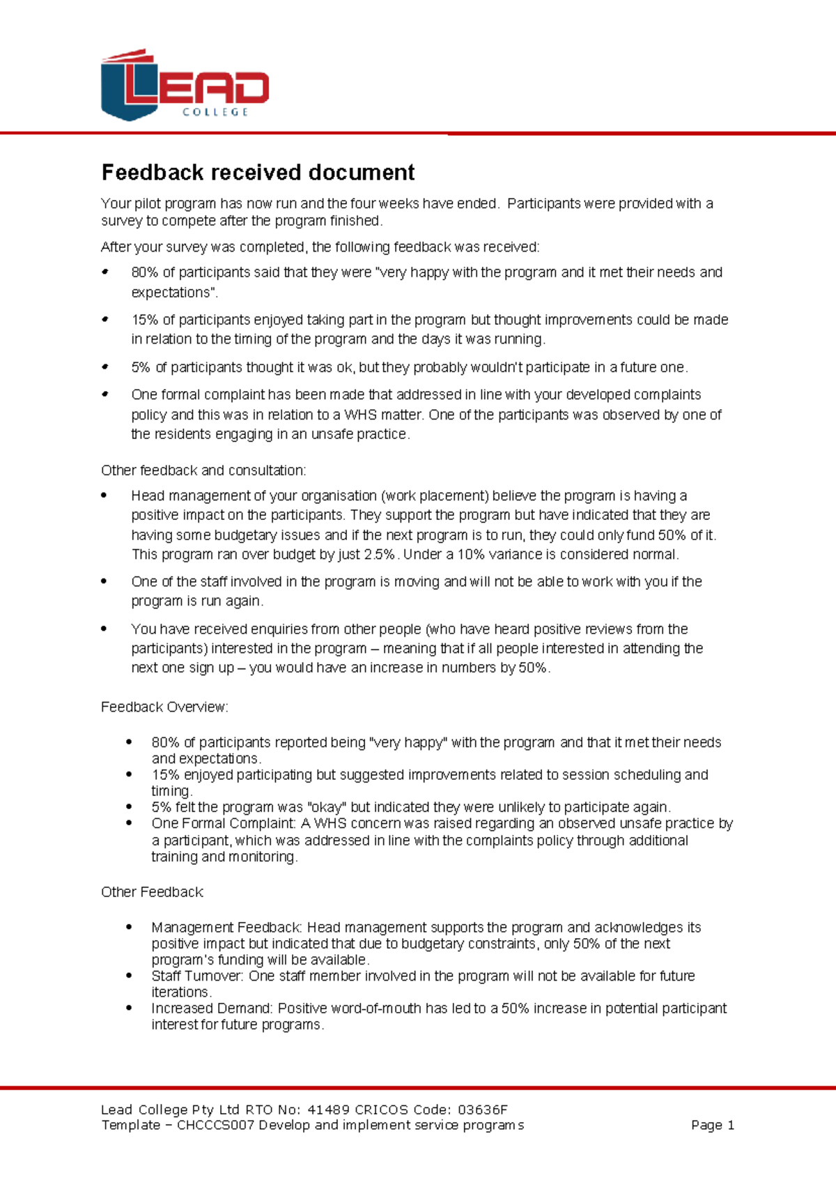 55. Chcccs 007 Feedback Received Document - Feedback received document ...