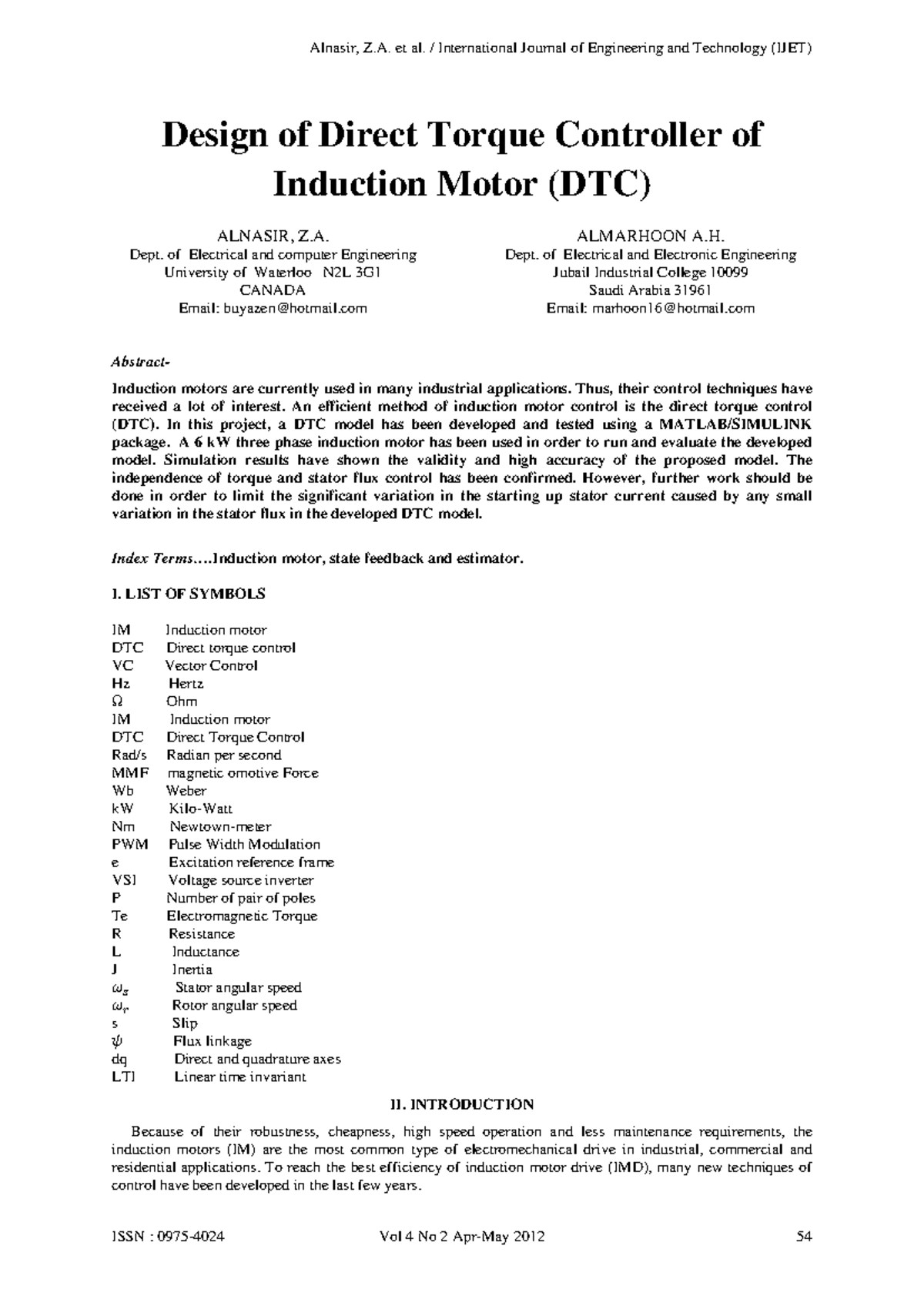 Design of Direct Torque Controller (DTC) for Induction Motor - Studocu
