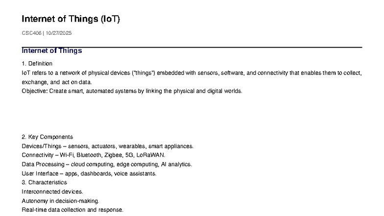 CSC406 IoT Lesson 1: Introduction to Internet of Things - Studocu