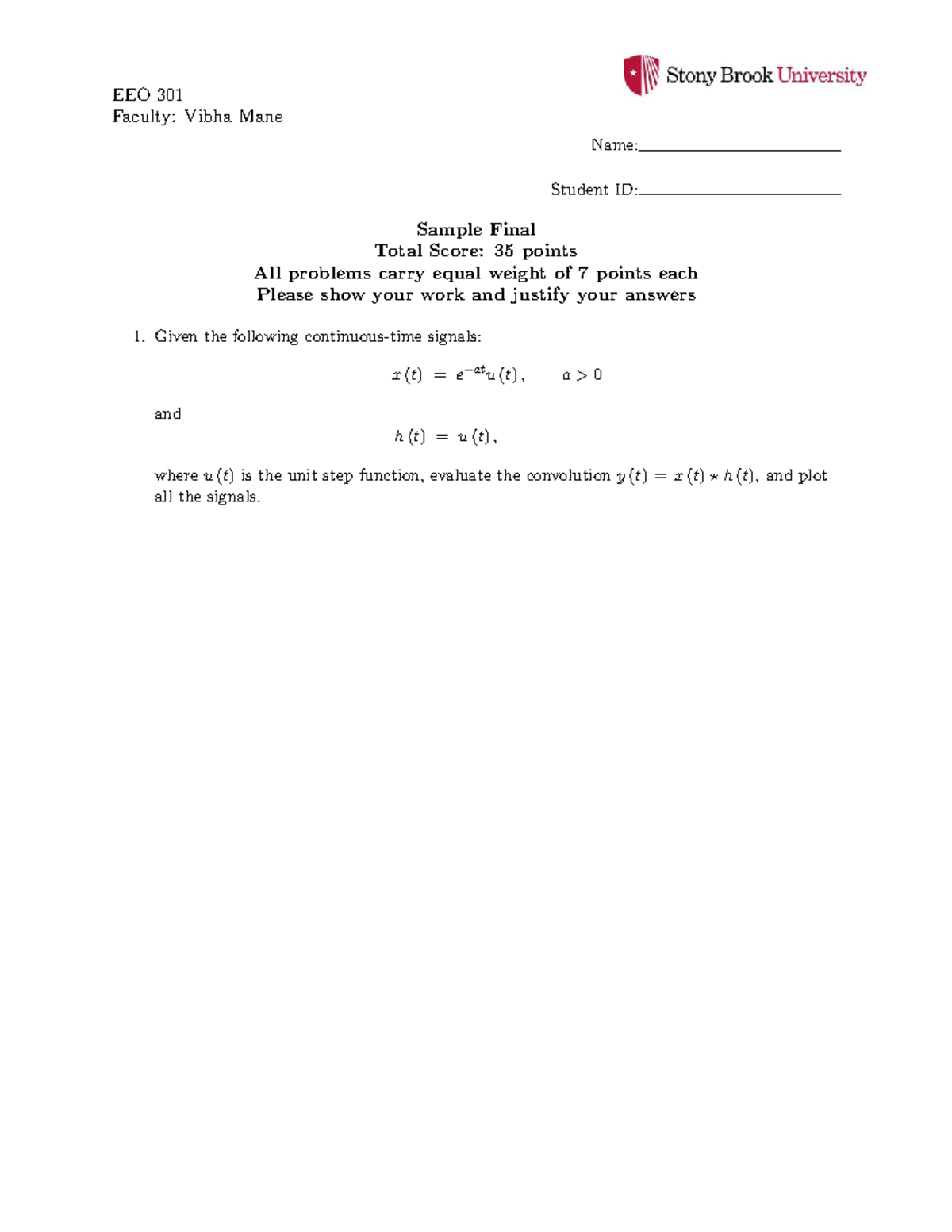 EEO 301 Final Exam: Signal Processing and Fourier Analysis - Studocu