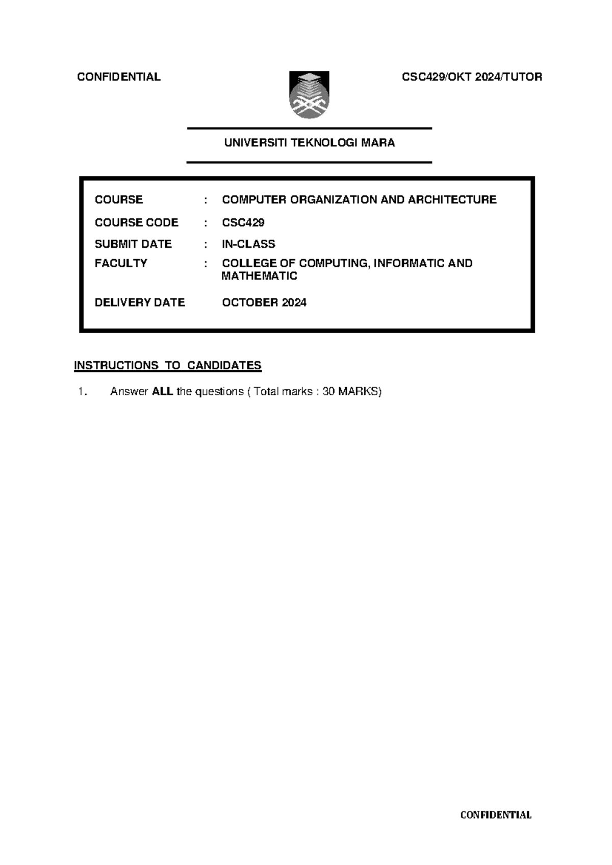 CSC429 Final Exam: Computer Organization & Architecture Notes - Studocu