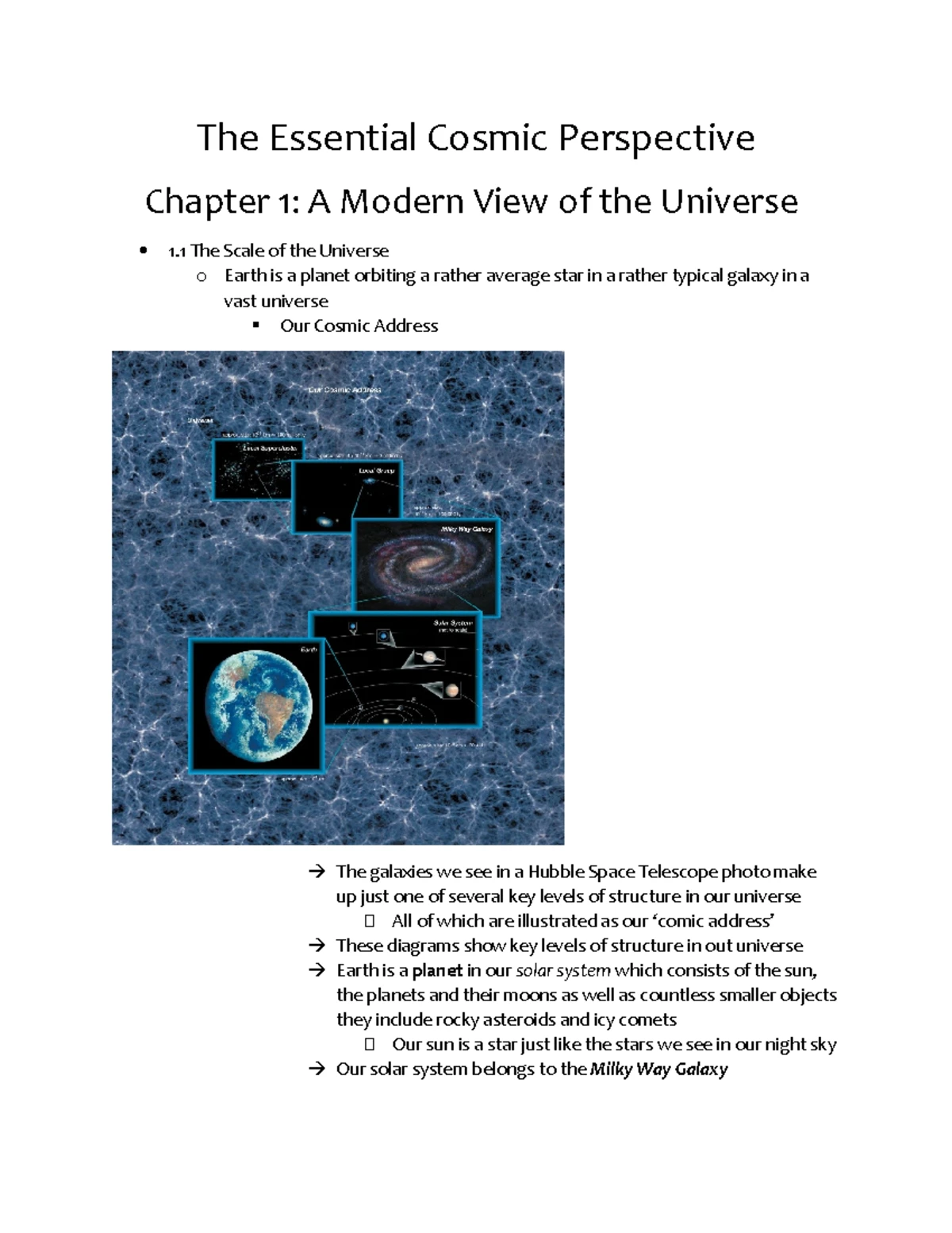 AST Chapter 1 Notes - The Essential Cosmic Perspective - Chapter 1 A ...
