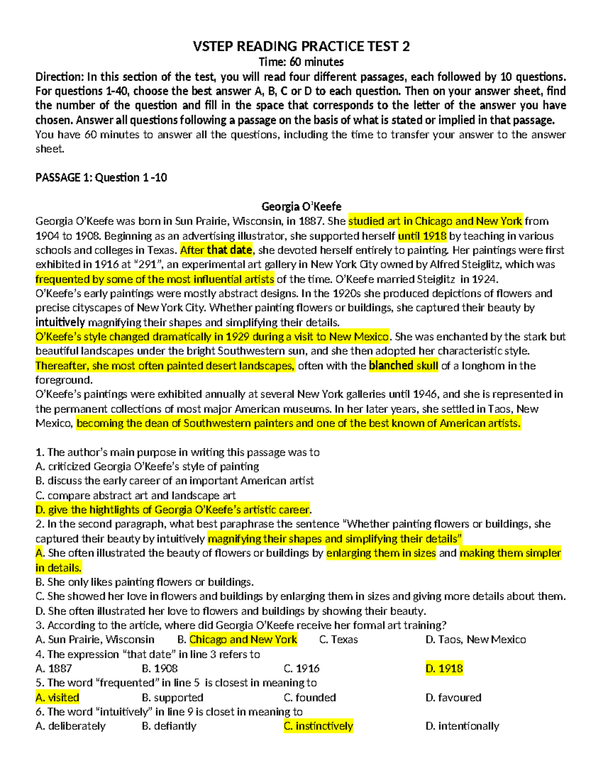 VSTEP READING PRACTICE TEST 2 - Key Answers and Explanations - Studocu